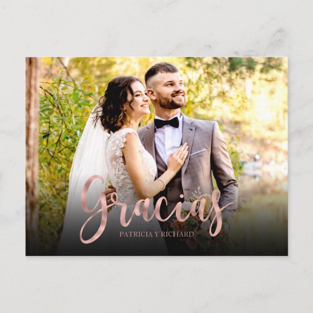 Gracias Rose Gold Photo Wedding Spanish Thank You Postcard (Front)