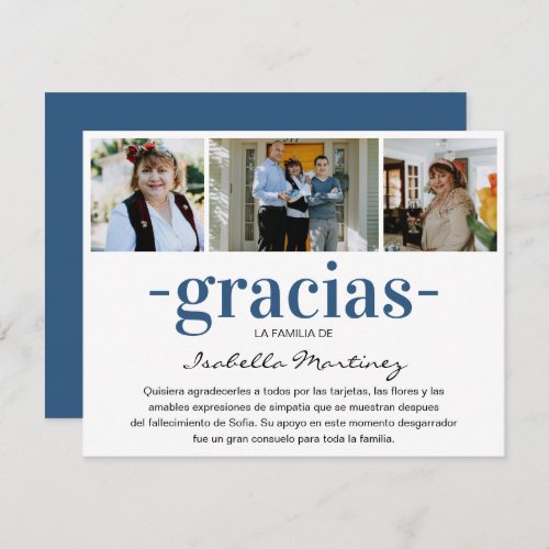 Gracias Simpatia  Spanish Sympathy Photo Collage Thank You Card