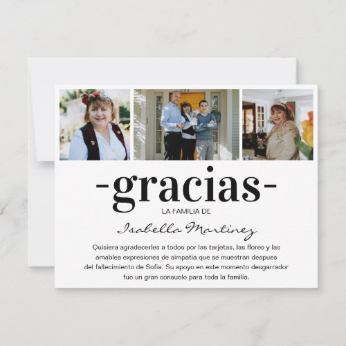 Gracias Simpatia  Spanish Sympathy Photo Collage Thank You Card