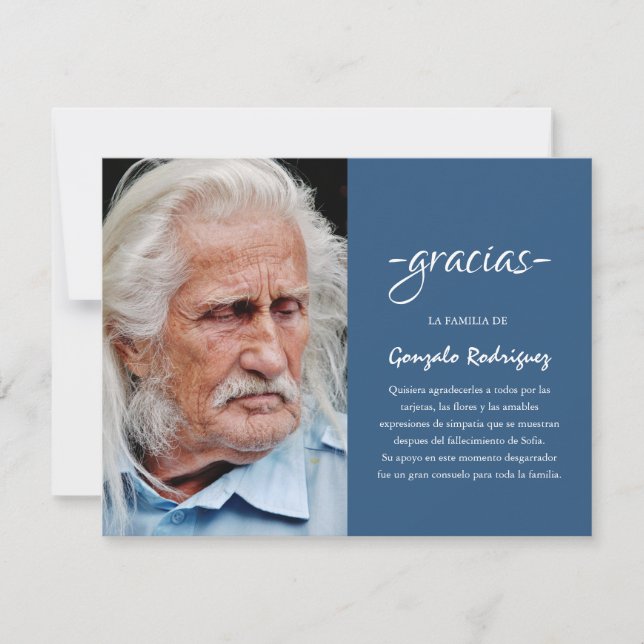 Gracias Simpatia | Spanish Sympathy Photo Thank You Card (Front)