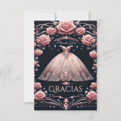 Gracias Spanish Quinceaera Rose Thank You Card