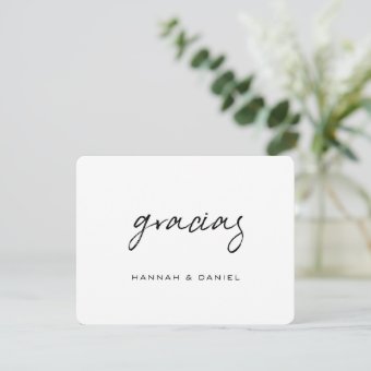 Gracias Spanish Simple Black Script Wedding Thank You Card | Zazzle