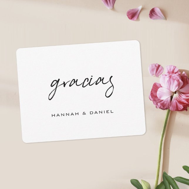 Gracias Spanish Simple Black Script Wedding Thank You Card (Creator Uploaded)