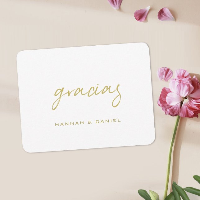 Gracias Spanish Simple Gold Script Wedding Thank You Card (Creator Uploaded)