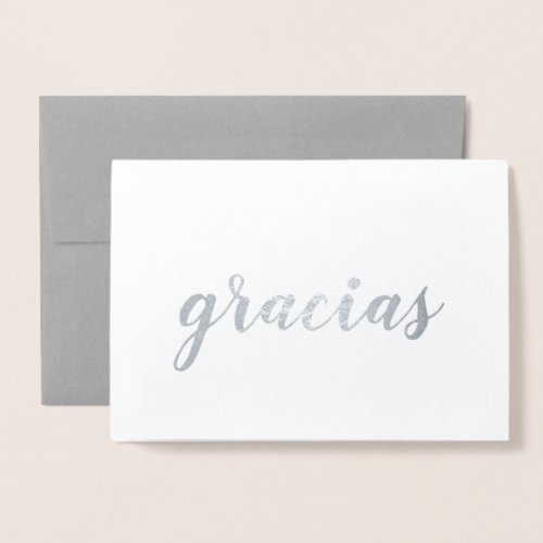 Gracias Spanish Thank You Brush Script Silver Foil Card