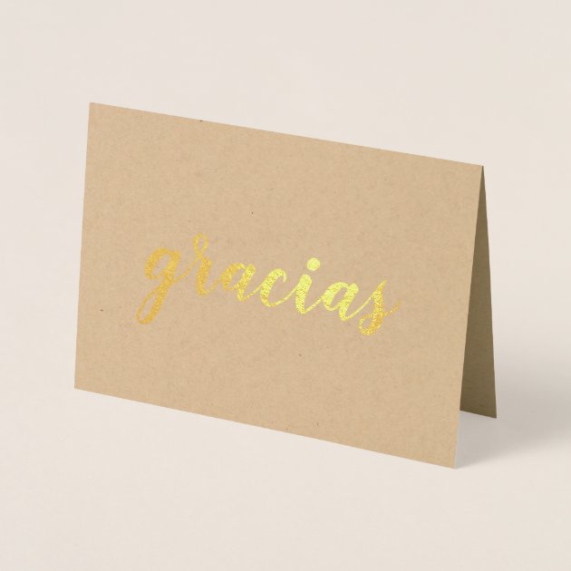 Gracias Spanish Thank You Brushstroke Script Gold Foil Card | Zazzle