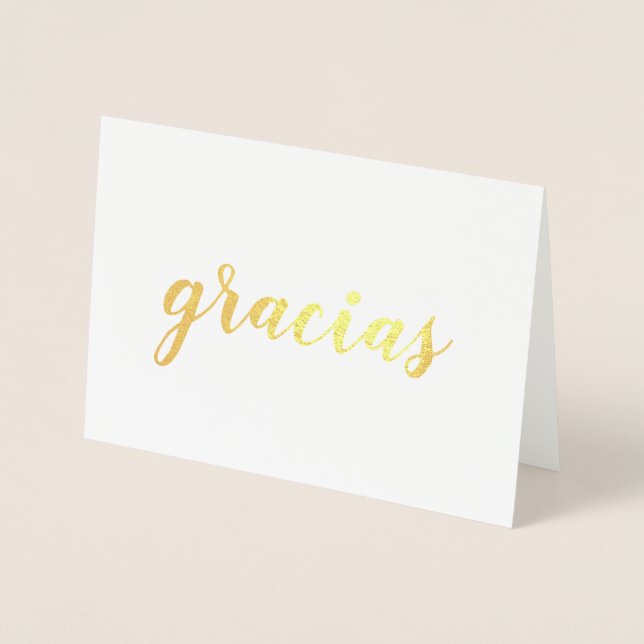 Gracias Spanish Thank You Brushstroke Script Gold Foil Card (Front)
