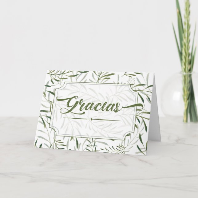 Gracias Spanish Thank You in Green Botanical Card (Front)