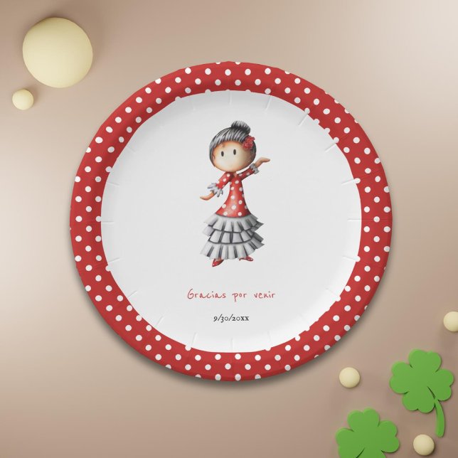 Gracias Spanish Theme Sevillana Dancer Paper Plates (Creator Uploaded)