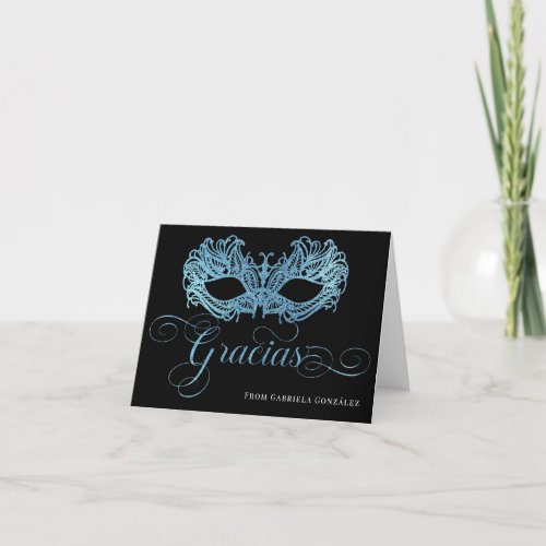 Gracias Sparkling Blue Quinceanera Thank You Card