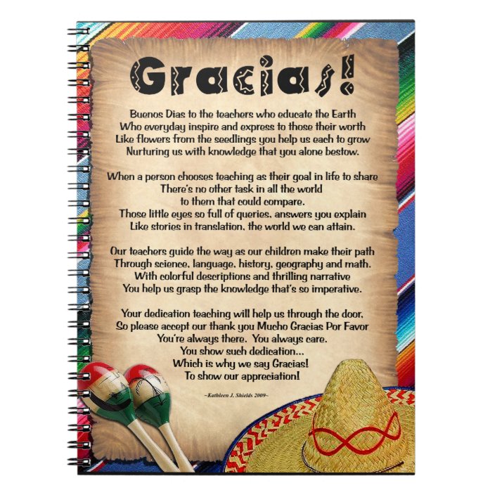 Gracias Teacher Appreciation Poem Notebook 8295