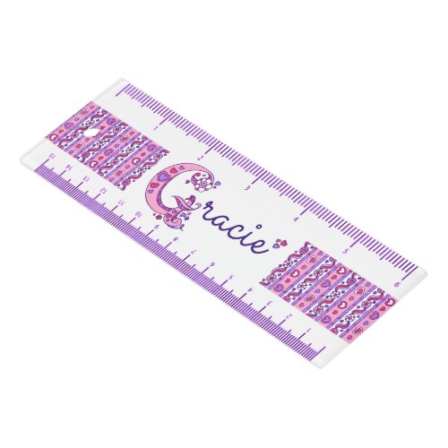 Gracie doodle art name pink purple ruler