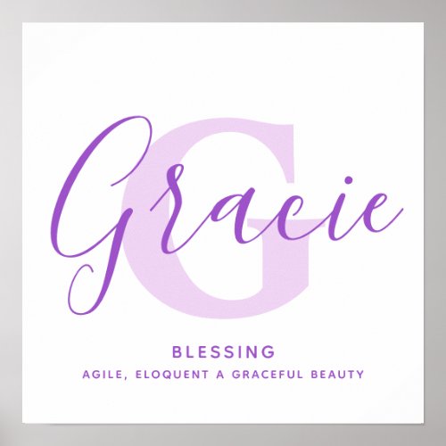 Gracie name meaning purple text personalized poster