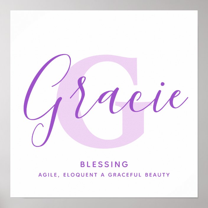 Gracie name meaning purple text personalized poster | Zazzle