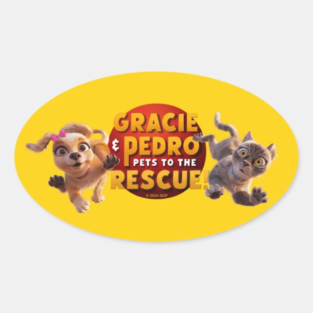 Gracie & Pedro Adventure Awaits Oval Sticker (Front)