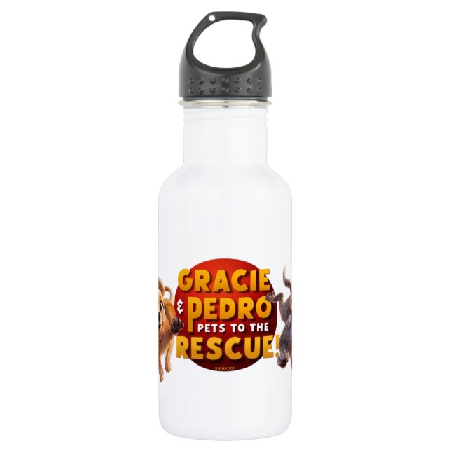 Gracie & Pedro Adventure Awaits Stainless Steel Water Bottle (Front)