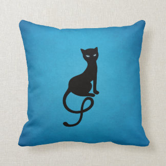 Gracious Evil Cat Silhouette - Black Kitty Blue Throw Pillow