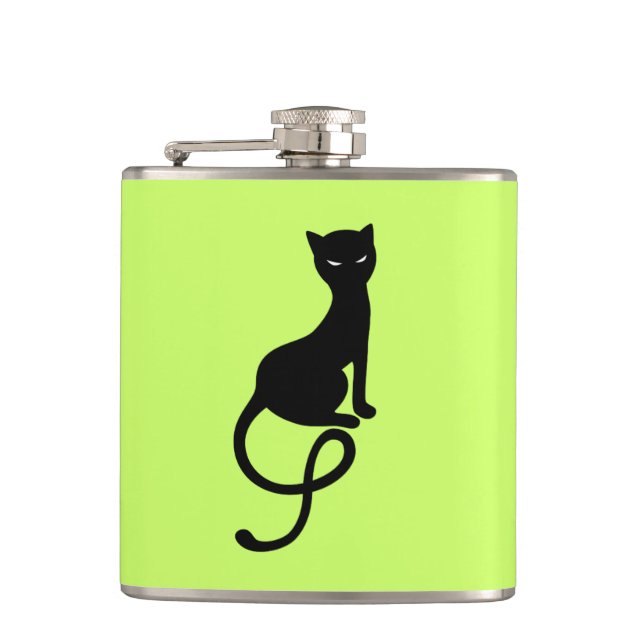 Gracious Evil Cat Silhouette - Black Kitty Green Flask (Front)
