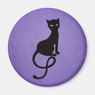 Gracious Evil Cat Silhouette - Black Kitty Purple Magnet