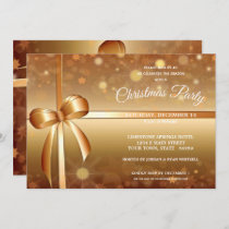 Gracious Gold, White Gift Wrap Christmas Party  Invitation