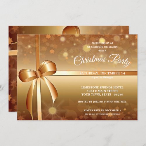 Gracious Gold White Gift Wrap Christmas Party  Invitation