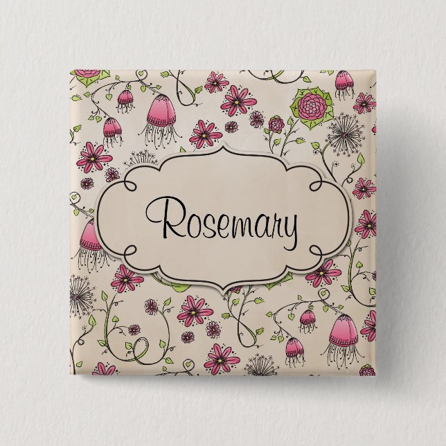Gracious pink flowers with frame for name button (Front)