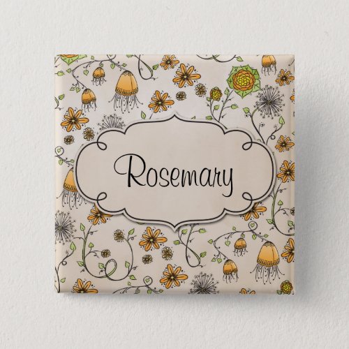 Gracious yellow flowers with frame for name pinback button
