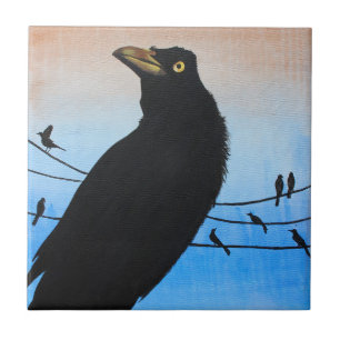 Grackle Austin Texas Bird Avian Wildlife Painting Ceramic Tile