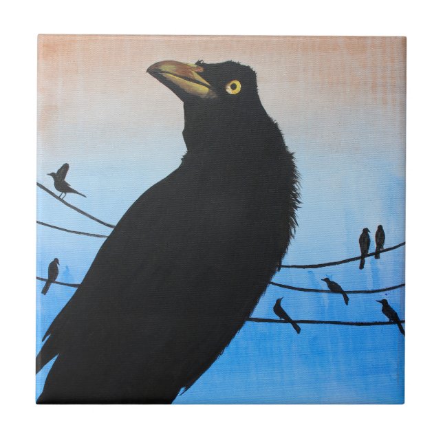 Grackle Austin Texas Bird Avian Wildlife Painting Ceramic Tile (Front)
