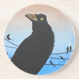 Grackle Austin Texas Bird Avian Wildlife Painting Coaster