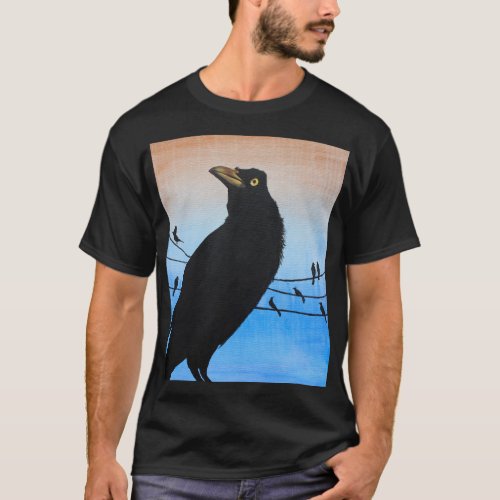 Grackle Austin Texas Bird Lover Wildlife Painting T_Shirt