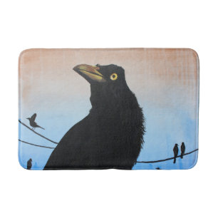 Grackle Austin Texas Bird Nature Wildlife Painting Bath Mat