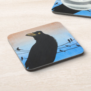 Grackle Austin Texas Bird Nature Wildlife Painting Beverage Coaster