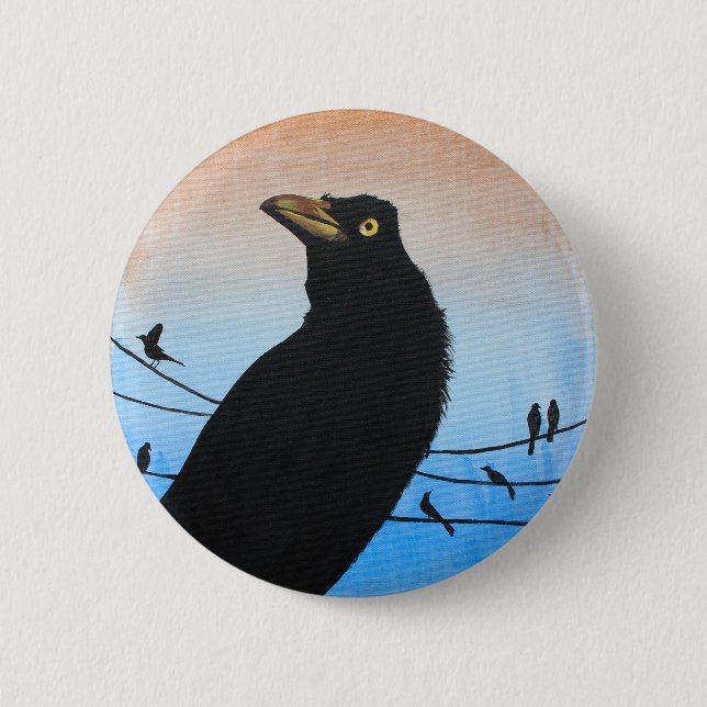 Grackle Austin Texas Bird Nature Wildlife Painting Button (Front)