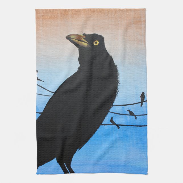 Grackle Austin Texas Bird Nature Wildlife Painting Kitchen Towel (Vertical)