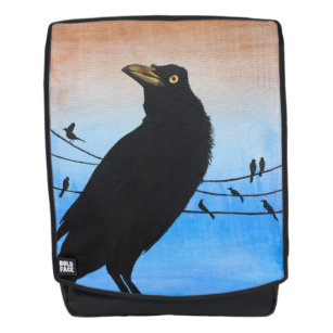 Grackle Austin Texas Black Bird Wildlife Painting Backpack