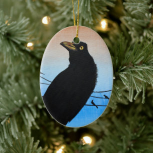 Grackle Austin Texas Black Bird Wildlife Painting Ceramic Ornament