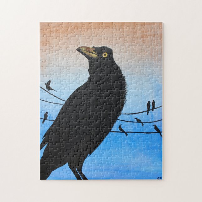 Grackle Austin Texas Black Bird Wildlife Painting Jigsaw Puzzle (Vertical)