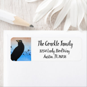 Grackle Austin Texas Black Bird Wildlife Painting Label