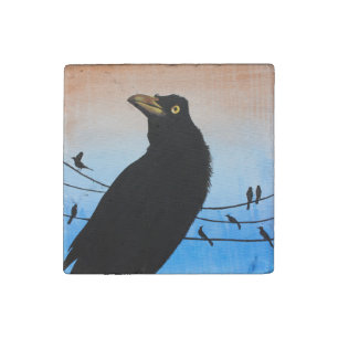 Grackle Austin Texas Black Bird Wildlife Painting Stone Magnet
