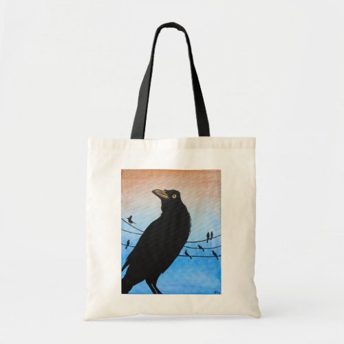 Grackle Austin Texas Black Bird Wildlife Painting Tote Bag