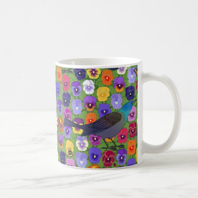 grackles and pansies coffee mug (Right)