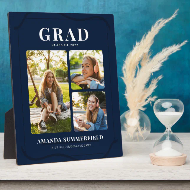 Grad 2022 Keepsake Collage Navy Blue Graduation Plaque Zazzle 6135