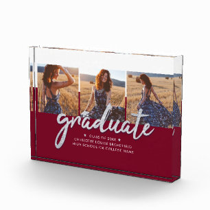 Grad 2022 Keepsake Glitter Silver Script Graduate Photo Block