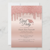 Grad 2022 Rose Gold Glitter Drip Graduation Party Invitation (Front)
