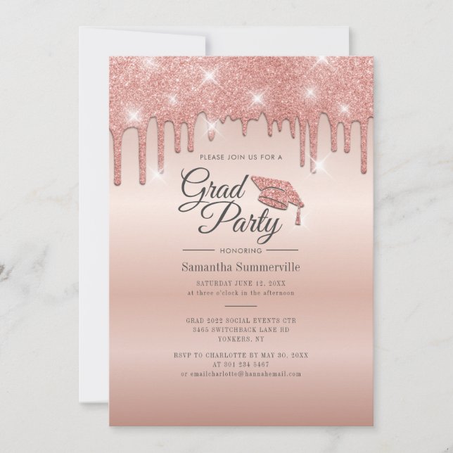 Grad 2022 Rose Gold Glitter Graduation Party Invitation (Front)