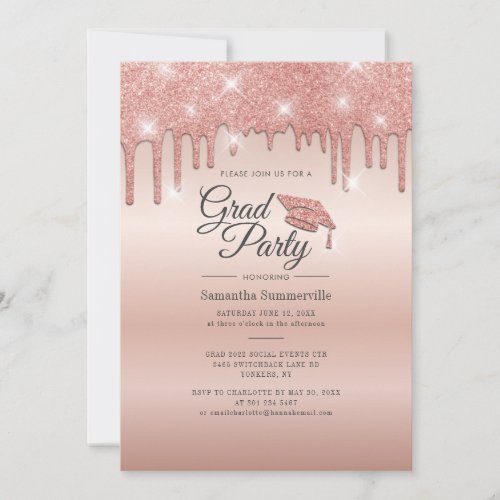 Grad 2022 Rose Gold Glitter Graduation Party Invitation