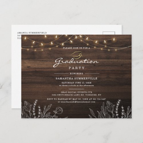 Grad 2022 Script Graduation Party String Lights Invitation Postcard