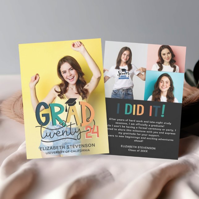 Grad 2023 retro colorful graduation party 4 photo invitation (Creator Uploaded)
