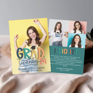 Grad 2023 retro colorful graduation party 4 photo invitation